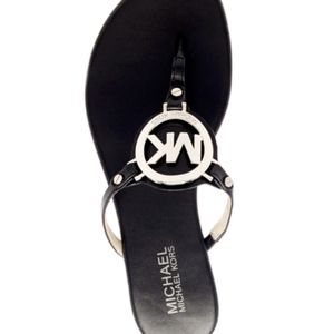 Michael Kors Black & Silver Leather Flip Flop